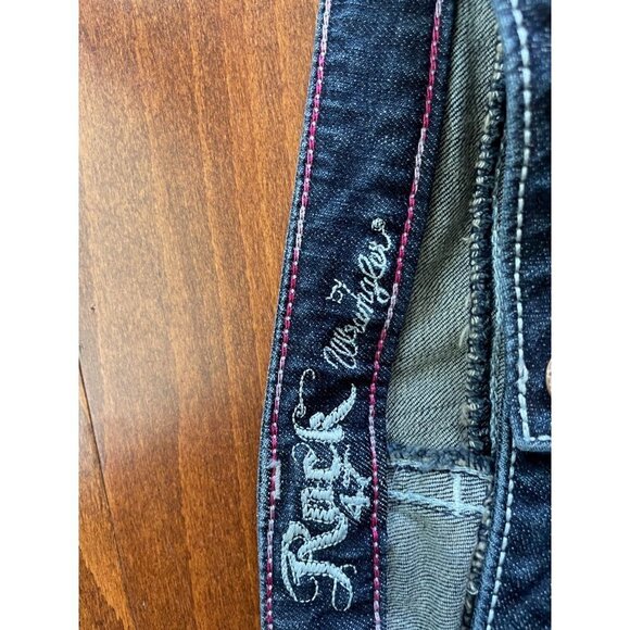 Rock 47 By Wrangler Capri Jeans Distressed Blue Dark Wash Stretch Zip Fly 11 - Picture 5 of 9